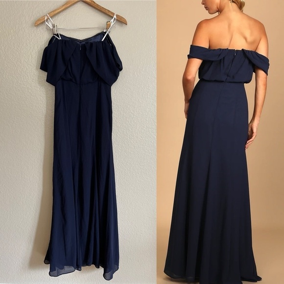 NWOT Lulus Enduring Love Navy Blue Off-the-Shoulder Maxi Dress - Picture 3 of 7